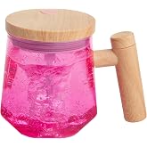 Paris Hilton Self Stirring Mug, Battery-Operated Mixing Mug for Coffee, Cocoa, Powders and More, Durable Borosilicate Glass with Heart Button, 13.5-Ounce Size, Pink