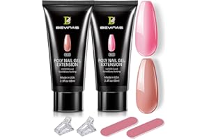 BEVINAS Poly Gel Nail Kit Professional Poly Gel Nail Colors Poly Nail Gel Extension Gel 2.3oz 2PCS (NUDE&PINK)