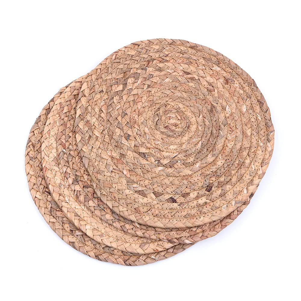 Alnicov Woven Placemats for Dining Table Set of 4,Natural Water Hyacinth Weave Placemat,Handmade Woven Placemats Heat Resistant Non-Slip 11.8 Inches(30cm)