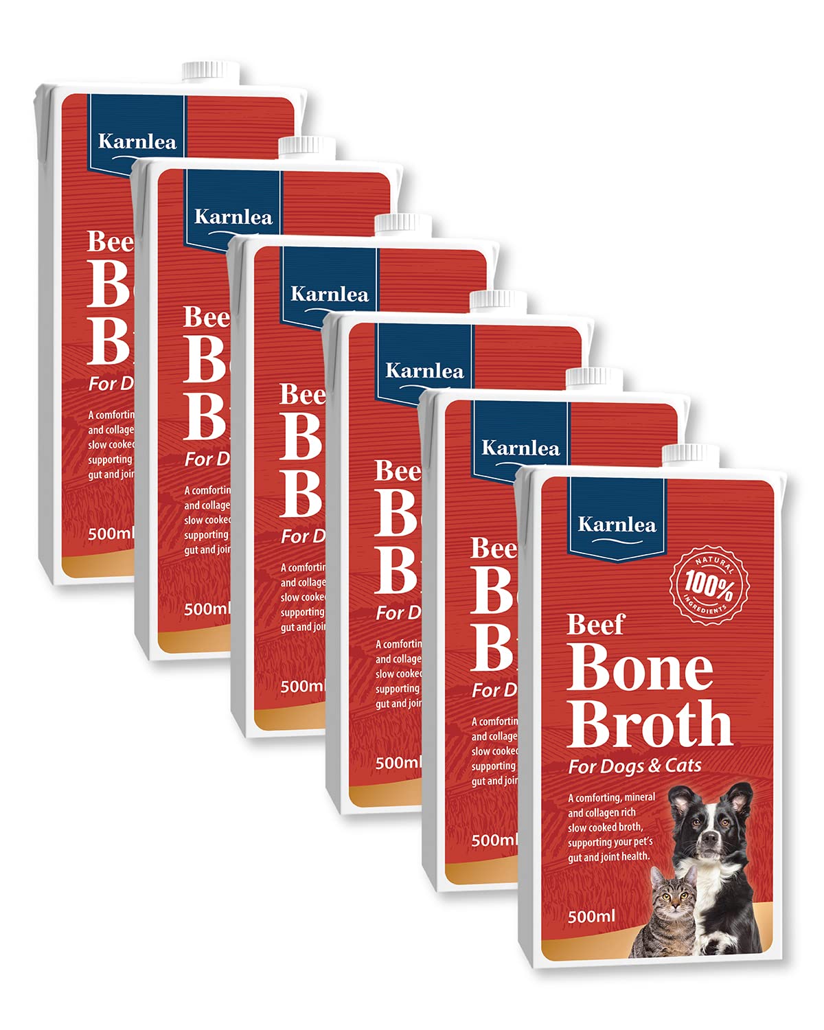 KARNLEA Pets Beef Bone Broth - 6x 500ml | 100% Real & Natural Liquid Bone Broth for Cats & Dogs | Nutritious High in Collagen & Protein for Healthy Joints, Gut, Digestion, Skin & Sickness Recovery — image 1