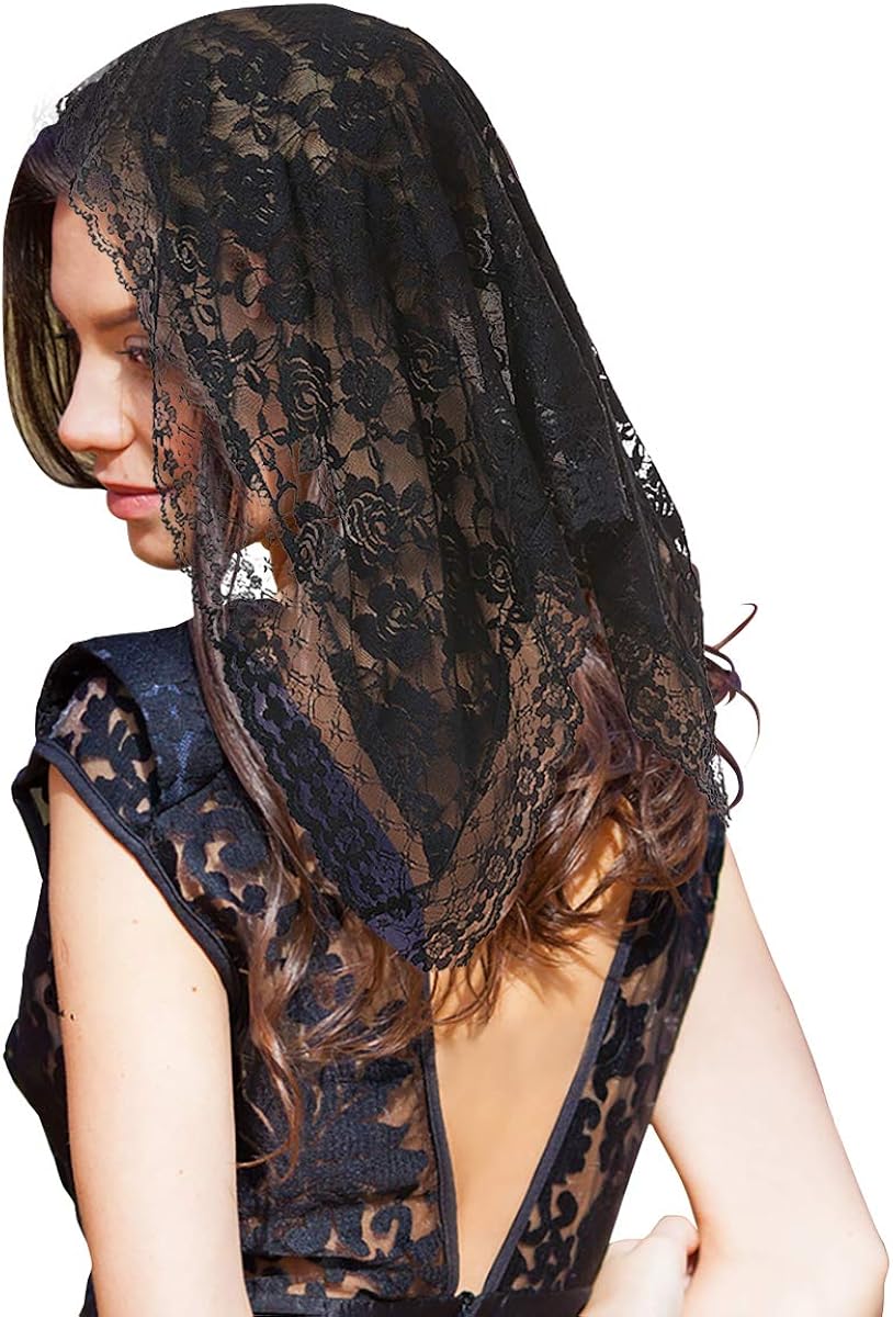 Black Mantilla Lace Veil White Church Veils Catholic Chapel Scarf Head
