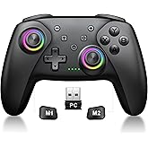 Wireless PC Gaming Controller - Enhanced Wireless Blue-tooth Controller with Hall Joysticks & 1000mAh Battery-Game Controller Work for Android/iOS/Steam and Switch 2/1 with Turbo Controller with Programmable (Black-PC)