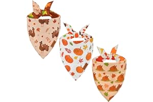 CooShou Thanksgiving Dog Bandanas Autumn Pet Bandanas Reversible Triangle Bibs Scarf Turkey Pumpkin Maple Leaf Pattern Bandana for Medium Large Dogs