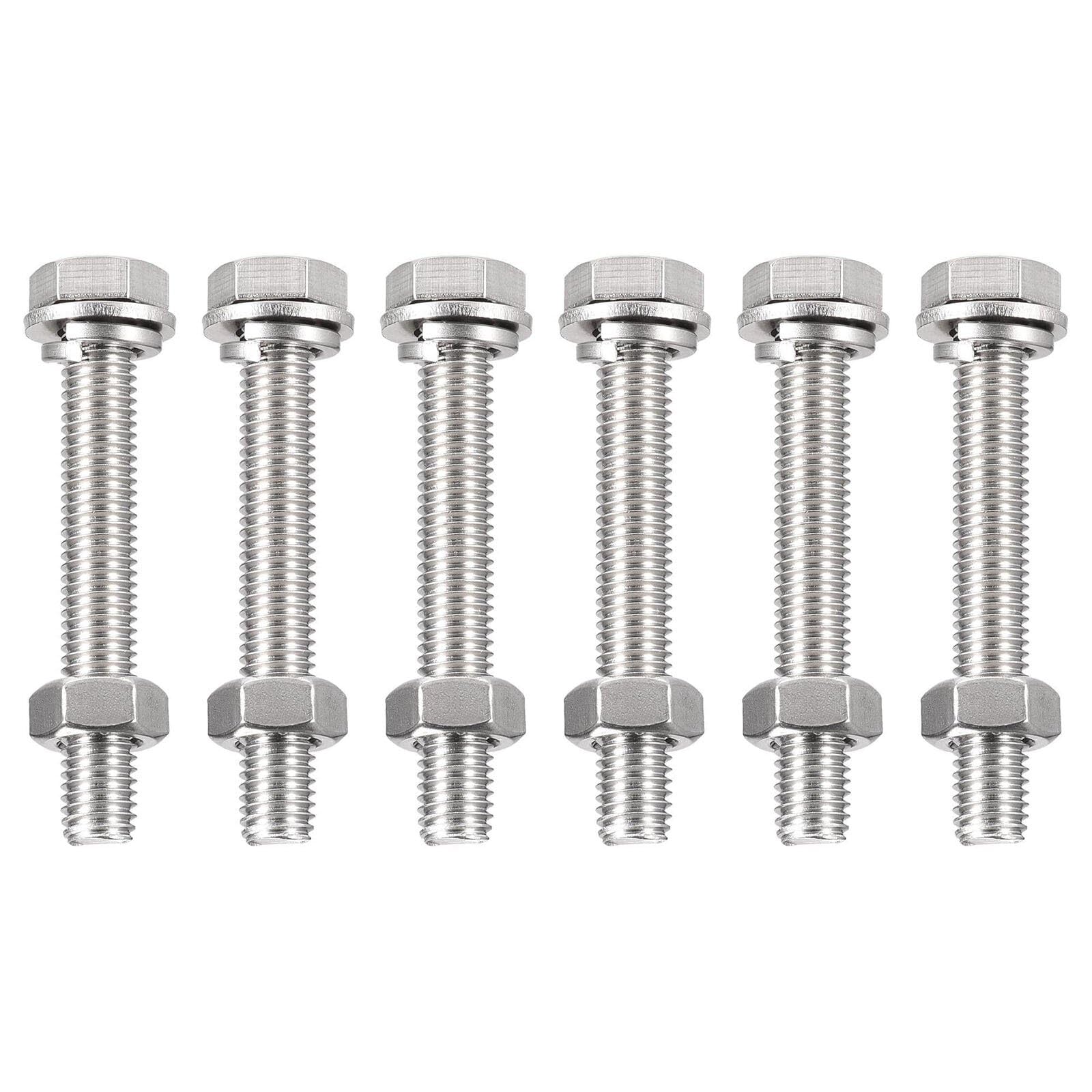 TA-VIGOR 6Pcs M10 x 70mm Hex Head Screws Bolts, Nuts, Flat & Lock Washers Kits, Fully Thread Hexagon Bolts, High Tensile Cap Screws for Metal Work, Automotive Machinery, Bike Motorcycles Repair