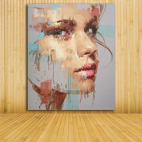 Amazon Co Jp 肖像画明るい色の顔古典的な油絵描画アートスプレーキャンバスプリント油絵宝石画ミニチュア60x80cm フレームなし ホーム キッチン