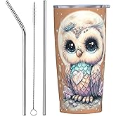 Owl Tumbler with Lid and Straw 20 oz Stainless Steel Cup Vacuum Insulated Leakproof Coffee mug for Home Office Travel Holiday Gifts