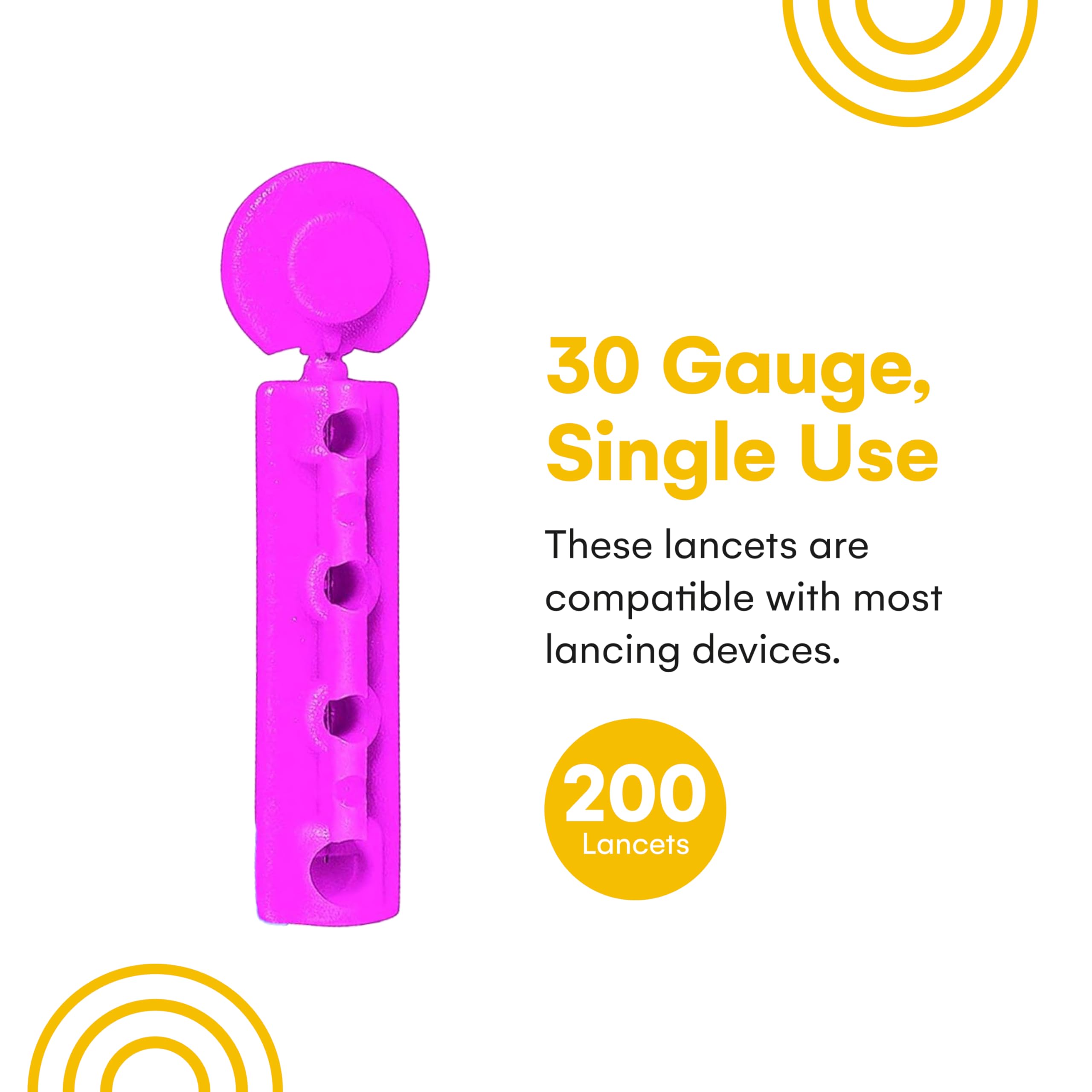 Lancets for Diabetes Testing - 30 Gauge Diabetic Lancets for Blood Testing and Glucose Testing - Fits Most Lancing Devices - Sterile, Single Use 30g Blood Sugar Lancets - Multicolored - 200 Count