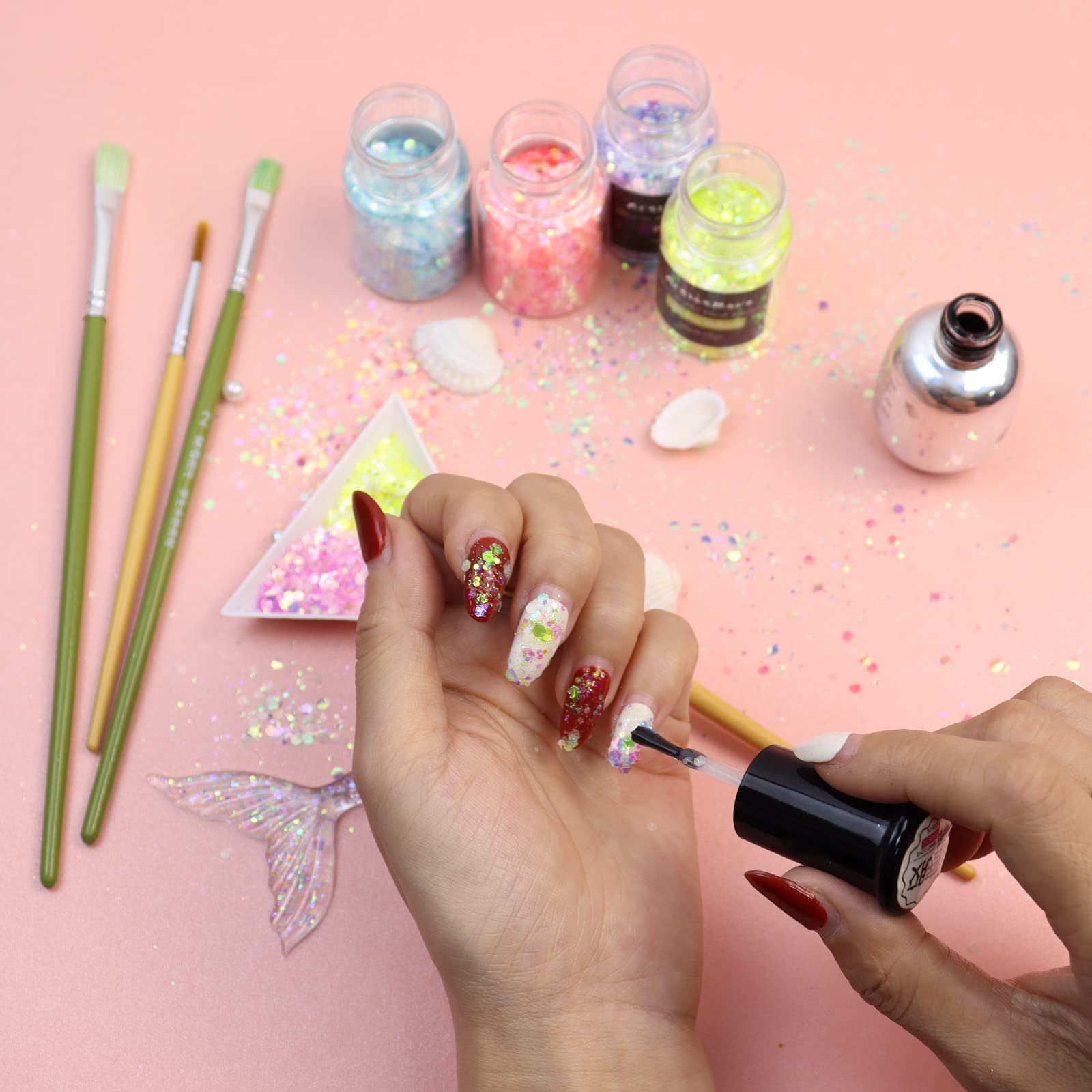 Glow in The Dark Glitter, 12 Colors Chunky Glitter for Tumblers, High Luminous Holographic Glitters for Resin Crafts Epoxy Slime, Cosmetic Grade Nail Glitter Set for Face Body Skin