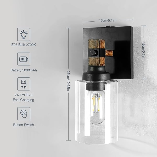 FLORESITA BATTERY OPERATED WALL SCONCE 2-PACK FARMHOUSE RECHARGEABLE WALL LAMP SET OF TWO NO WIRED REQUIRED, EASY INSTALL CORDLESS FOR BEDROOM BATHROOM LIVINGROOM NO REMOTE