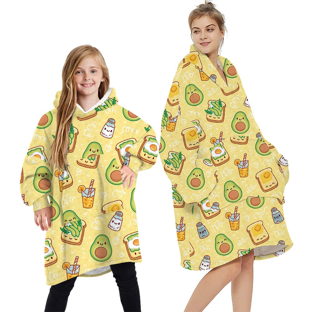 L&ieserram Oversized Oodie Blanket Hoodie Fluffy Fleece Hoodie Blanket for Women Men Kids Wearable Hooded Blanket with Big Pocket (Avocado - Yellow, One Size)