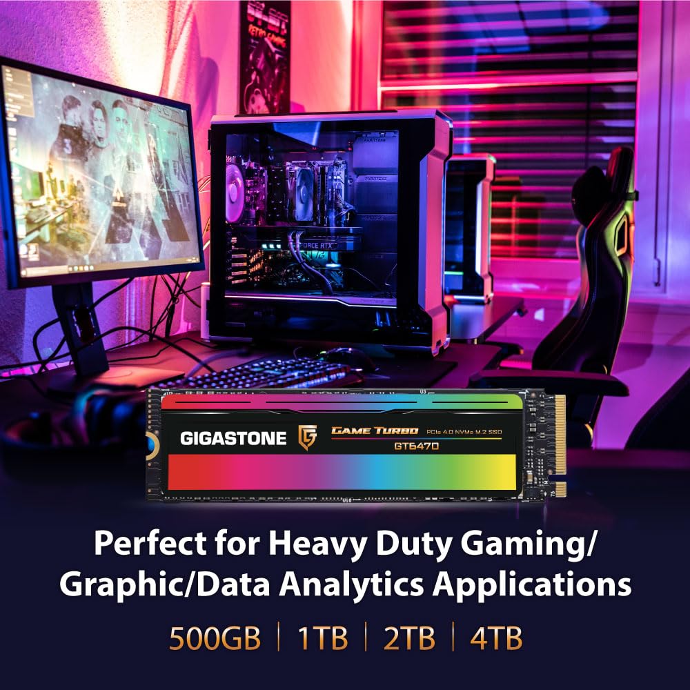 GIGASTONE M.2 SSD 1TB PCIe 4.0 NVMe SSD Internal Gaming Solid State Hard Drive Upgrade PC Laptop PS5 Storage Turbo Speed Response for Gamers 3D Rendering 4K 8K Video Editing Creators up to 7,000MB/s