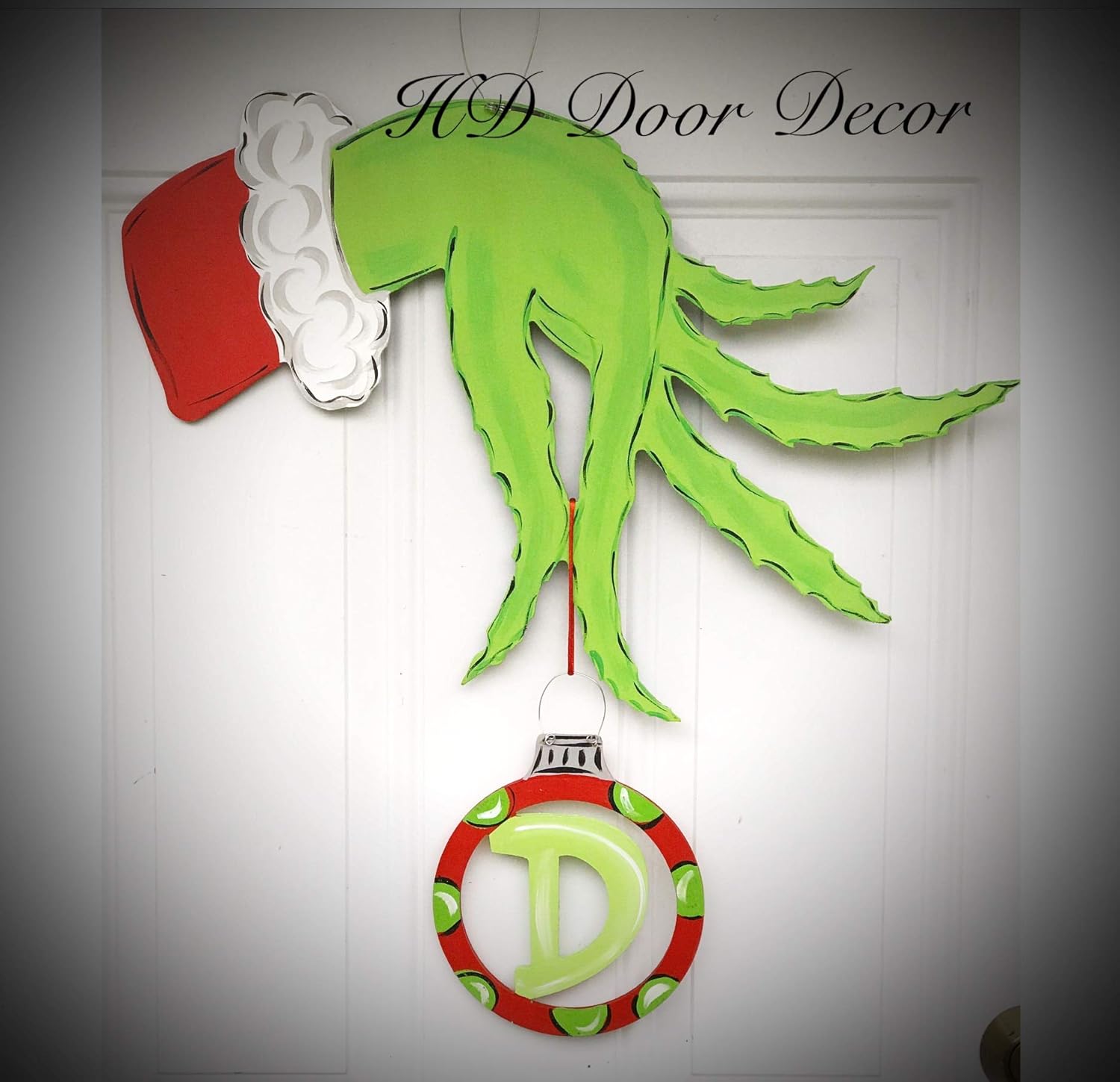 Grinch hand door hanger personalized grinch ornament Handmade