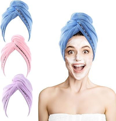 ROSSHINE 3 Pack Microfiber Hair Towel Turban 65x25 cm Anti Frizz Quick Dry