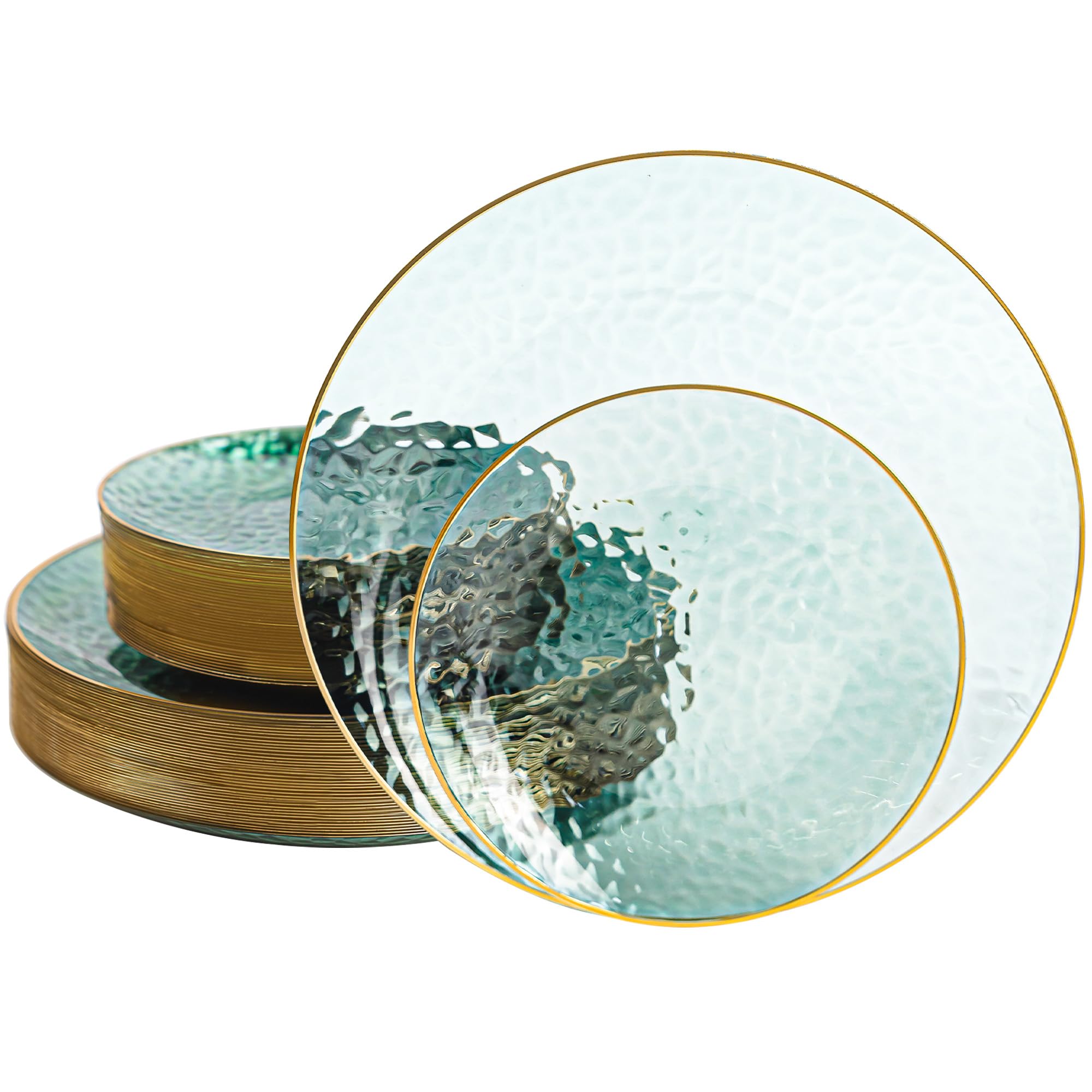 Photo 1 of *missing parts* Brolifon 80pcs Green Plastic Plates, Gold Disposable Dinner Plate Heavy Duty Dessert Plates for Party, Wedding