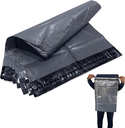 JeeJaan 50 Pcs Grey Poly Mailers 17x24 432x610mm Waterproof 50μm