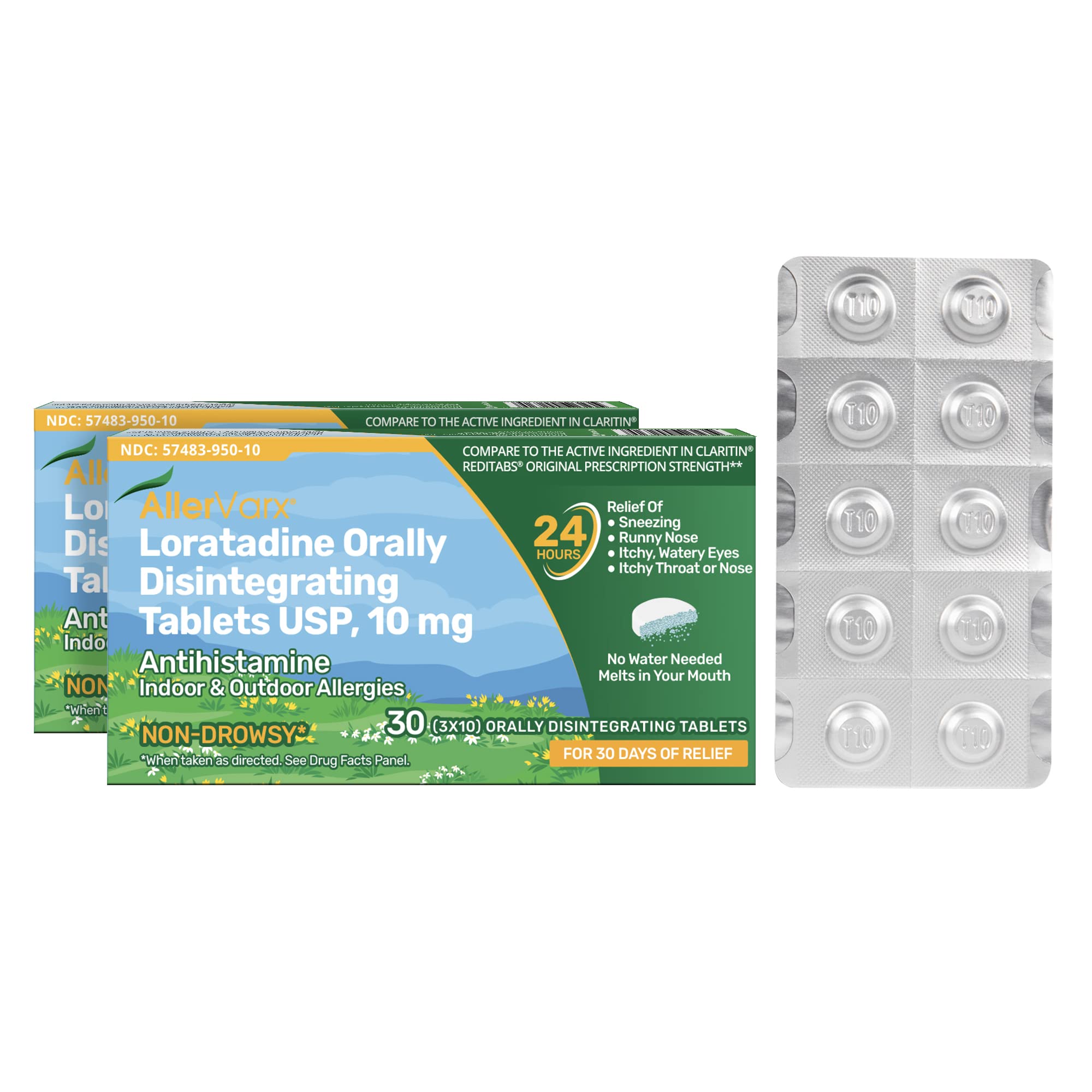 Allervarx Loratadine Orally Disintegrating Tablet (2-Pack) 10mg, 24 Hour, Allergy Relief for Adults, Non-Drowsy Antihistamine