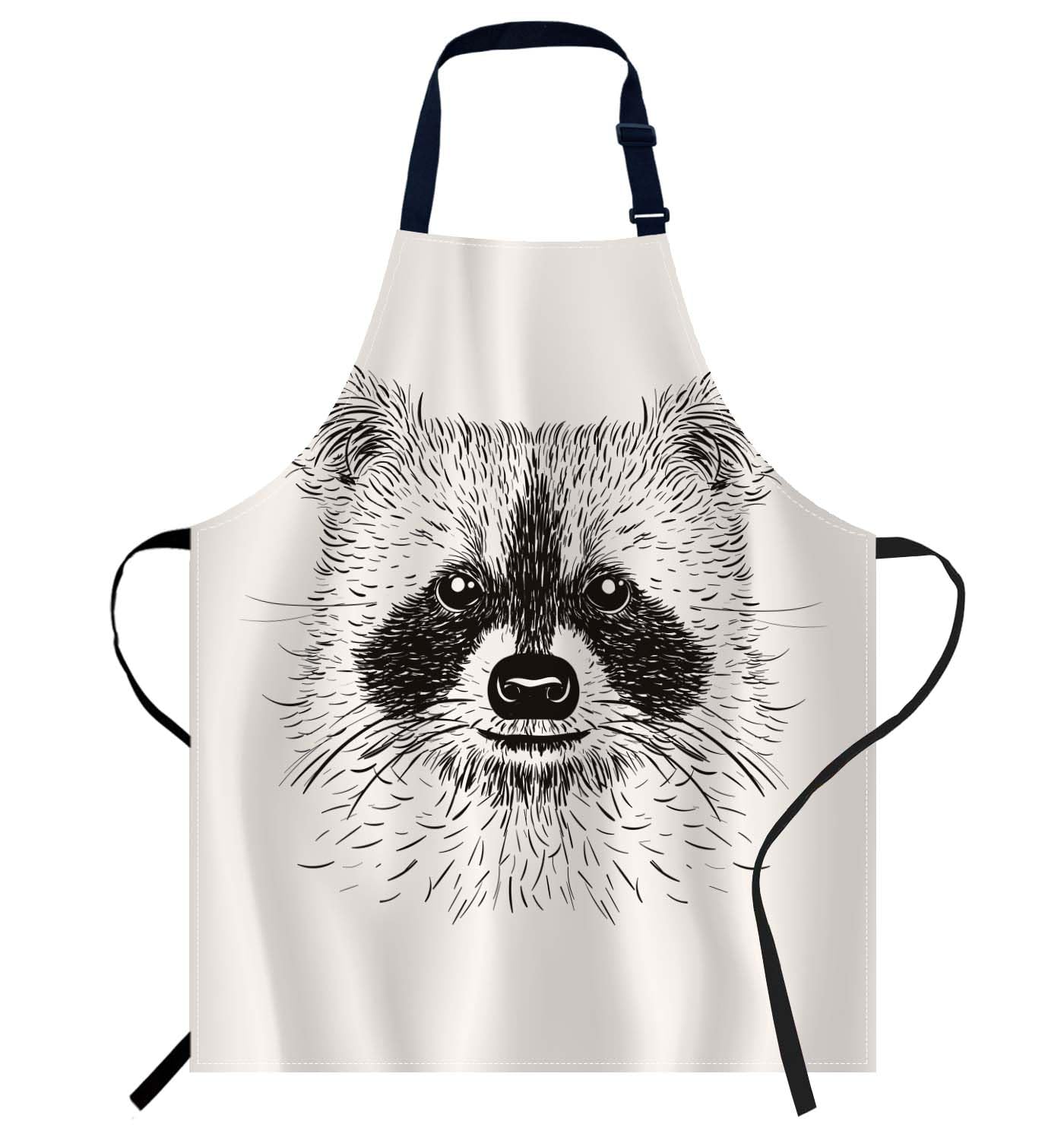 Smooffly Sketch Raccoon Face Apron Unisex Adjustable Bib Apron Cooking Kitchen Chef Women Men Aprons for Home Kitchen, Restaurant,Coffee House,Shop,Garden — image 1