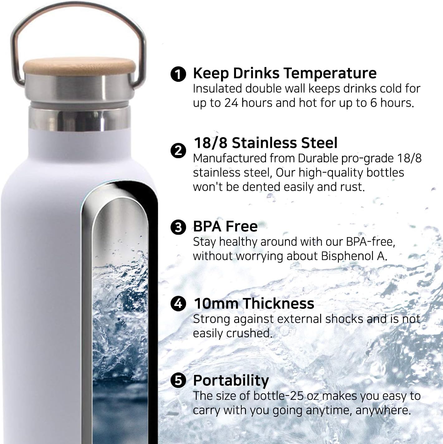 GONNADOO Stainless Steel Insulated Water Bottle 25 oz with 3 Lids, Vacuum, Insulated Stainless Steel, Hot Water, Cold Water, Sports Water Bottle (Black) : Sports & Outdoors