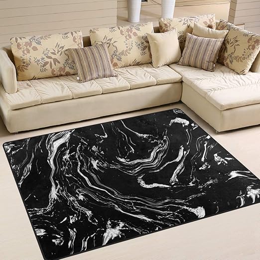 Use7 Black Marble Print Abstract Area Rug Rugs for Living Room Bedroom