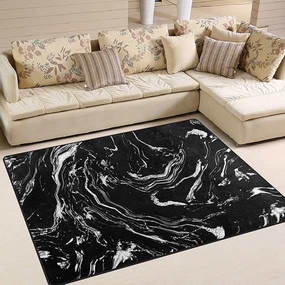Use7 Black Marble Print Abstract Area Rug Rugs for Living Room Bedroom