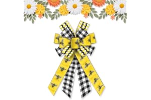 Estivaux Large Spring Summer Bows for Wreath, Happy Bee Day Wreath Bows Black White Buffalo Plaid Bows First Birthday Farmhouse Craft Bows for Front Door Spring Birthday Party Decorations