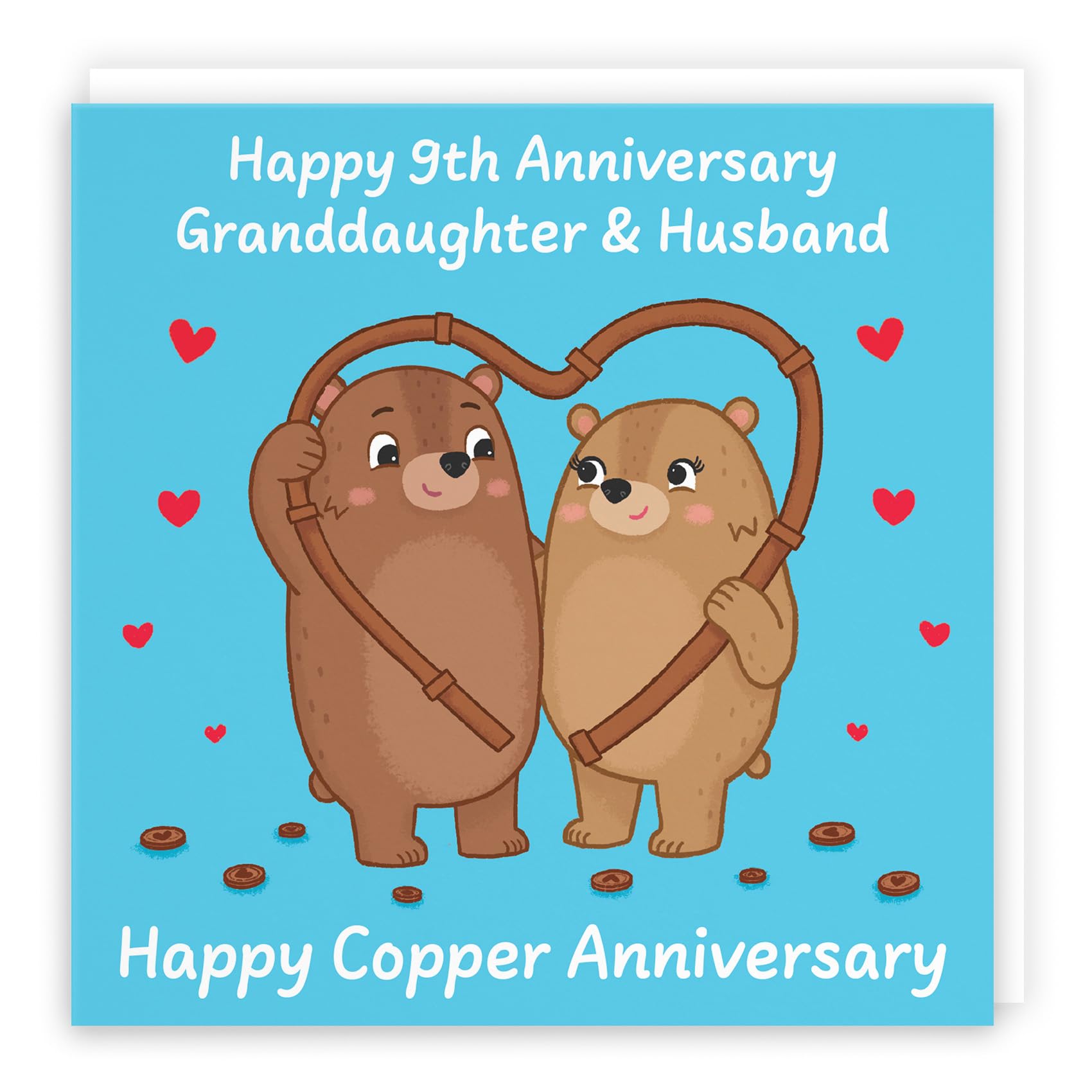 Hunts England - Granddaughter And Husband 9th Anniversary Card - Copper Anniversary - 9 Years - Cute Fun Bears Card - Love Story Collection