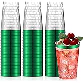 Norme 50 Pcs 12 oz Plastic Cups Disposable Cups 12 oz Plastic Glasses Clear Tumblers with Rim for Birthday Wedding Party Elegant Wine Coffee Cocktail(Green)