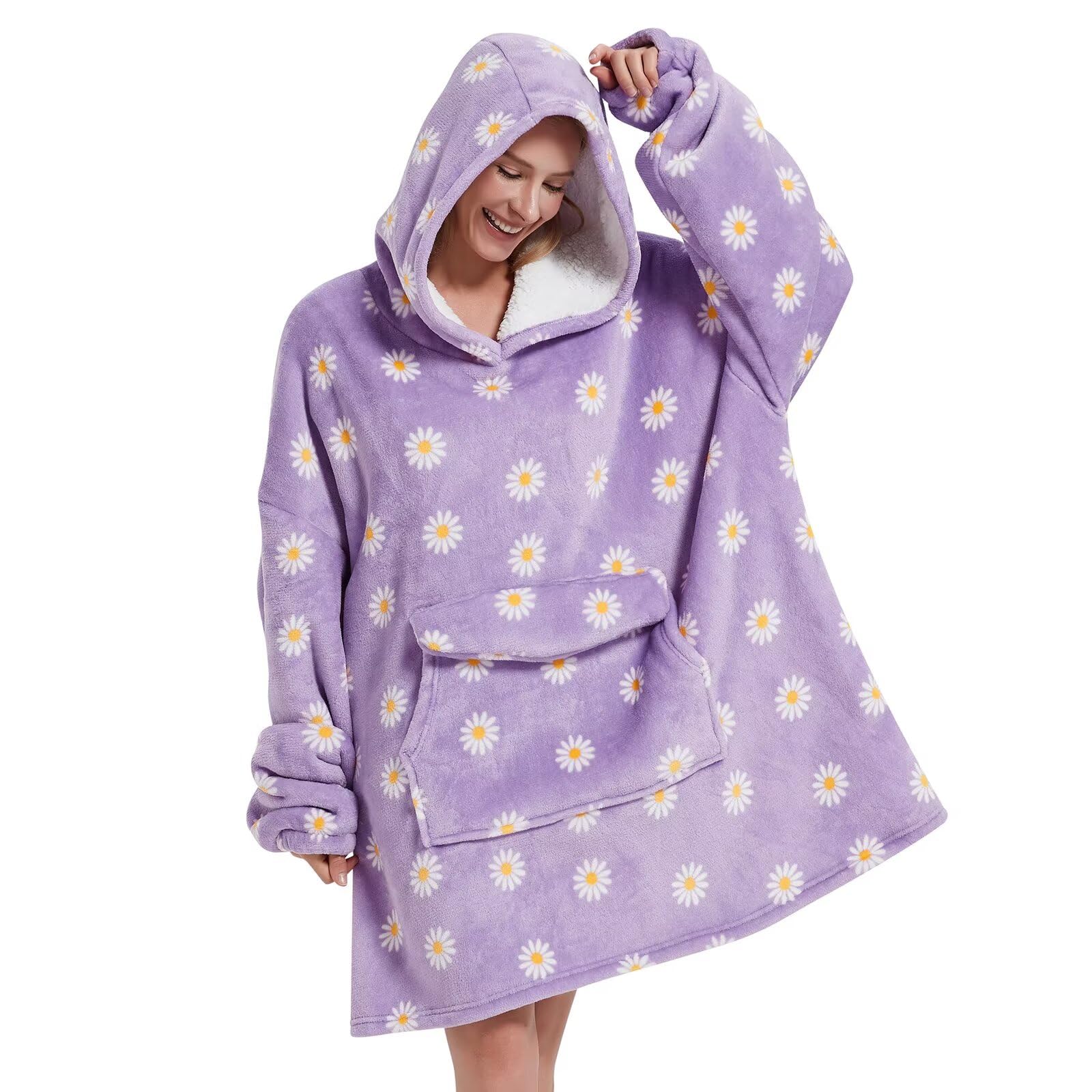Fiosnow Daisy Blanket Hoodies for Women and Men Adult Oversize Wearable Blanket Hoodies for Soft and Warm Image