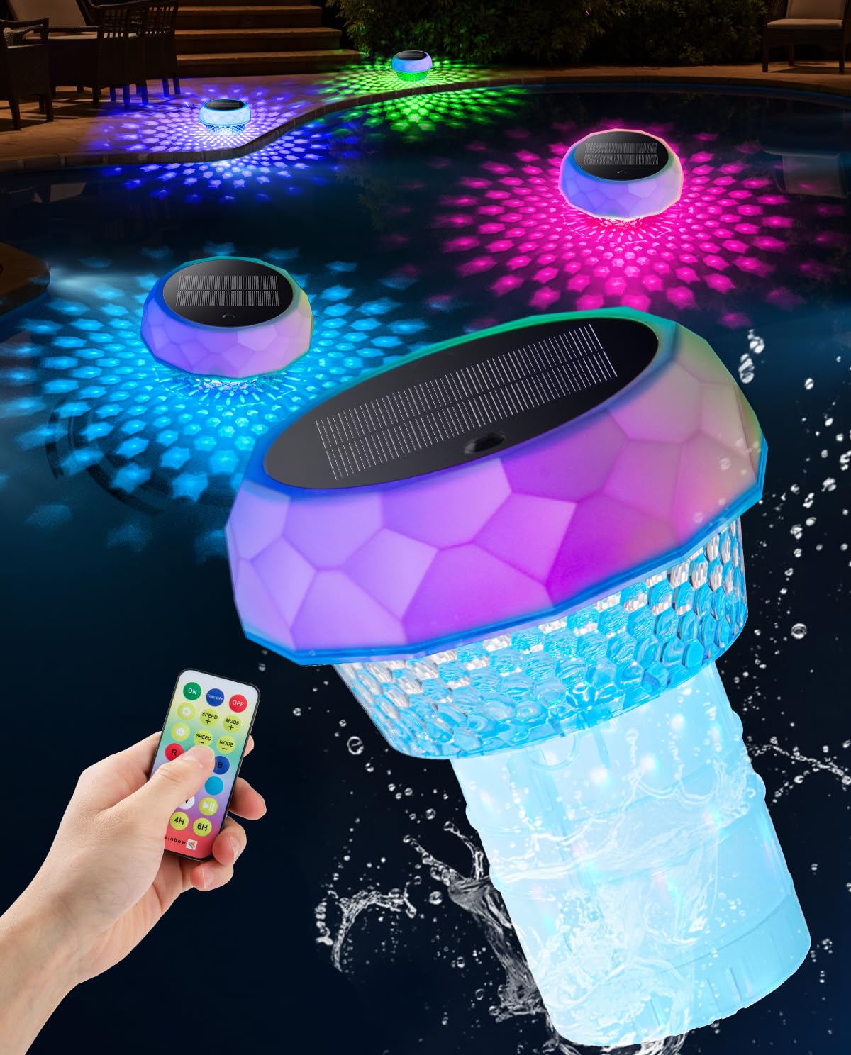 Photo 1 of Kaoer Pool Chlorine Floater, Floater with Colorful Solar Lights, Remote Control Floating Chlorine Dispenser, Floating Pool Lights for Spa Hot Tub Outdoor Night Decor