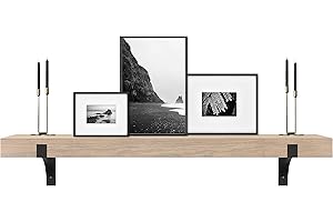 MCS Master & Co. Modern Floating Fireplace Mantel with Black Metal Brackets, Long Floating Shelves for Wall Décor, 60 inches, Natural Woodgrain