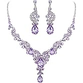EVER FAITH Rhinestone Crystal Bridal Floral Wave Teardrop Necklace Earrings Set