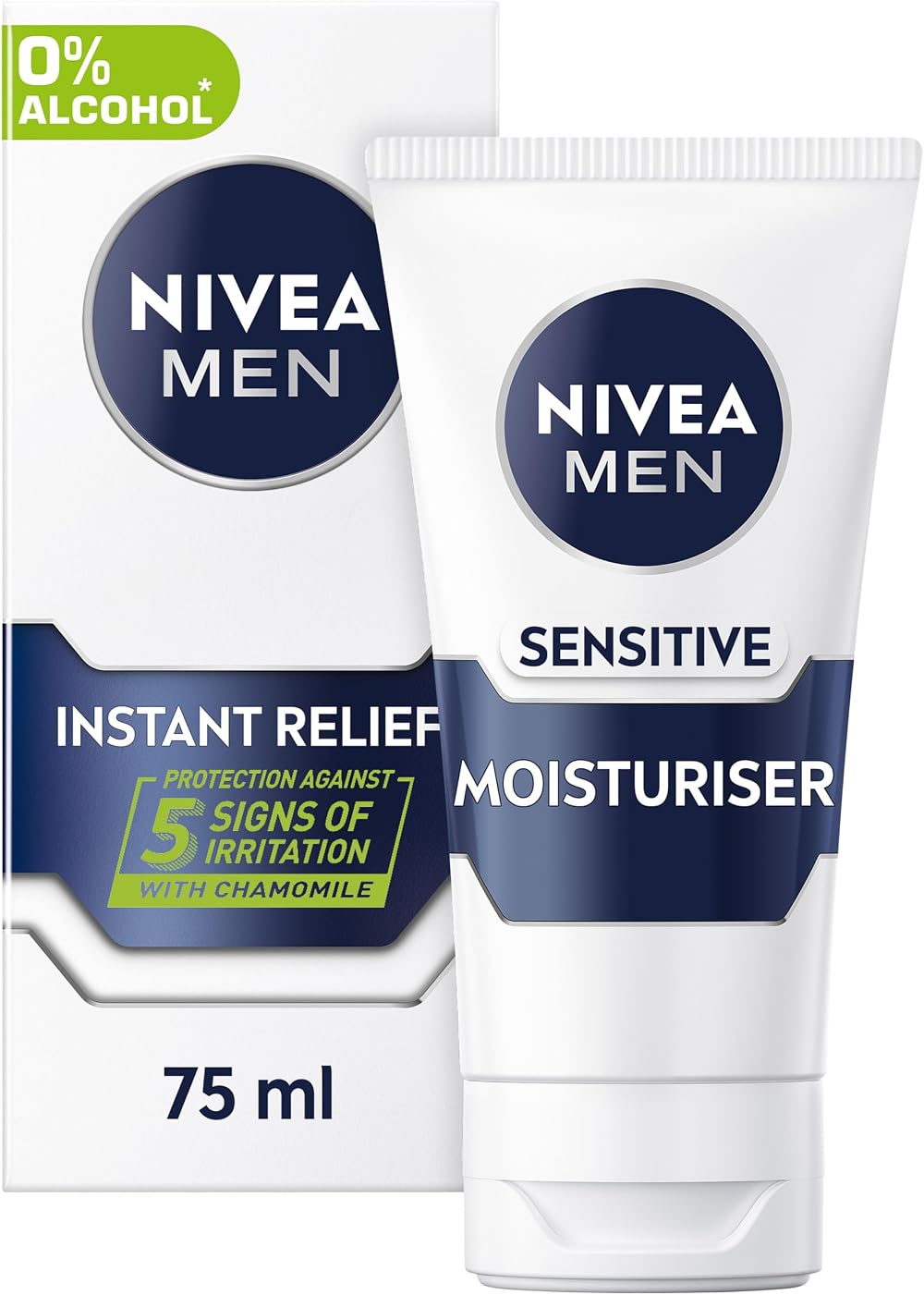 NIVEA MEN Sensitive Moisturiser Tube 75ml Hydrating Face Cream 0% Alcohol