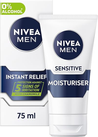NIVEA MEN Sensitive Moisturiser Tube 75ml Hydrating Face Cream 0% Alcohol