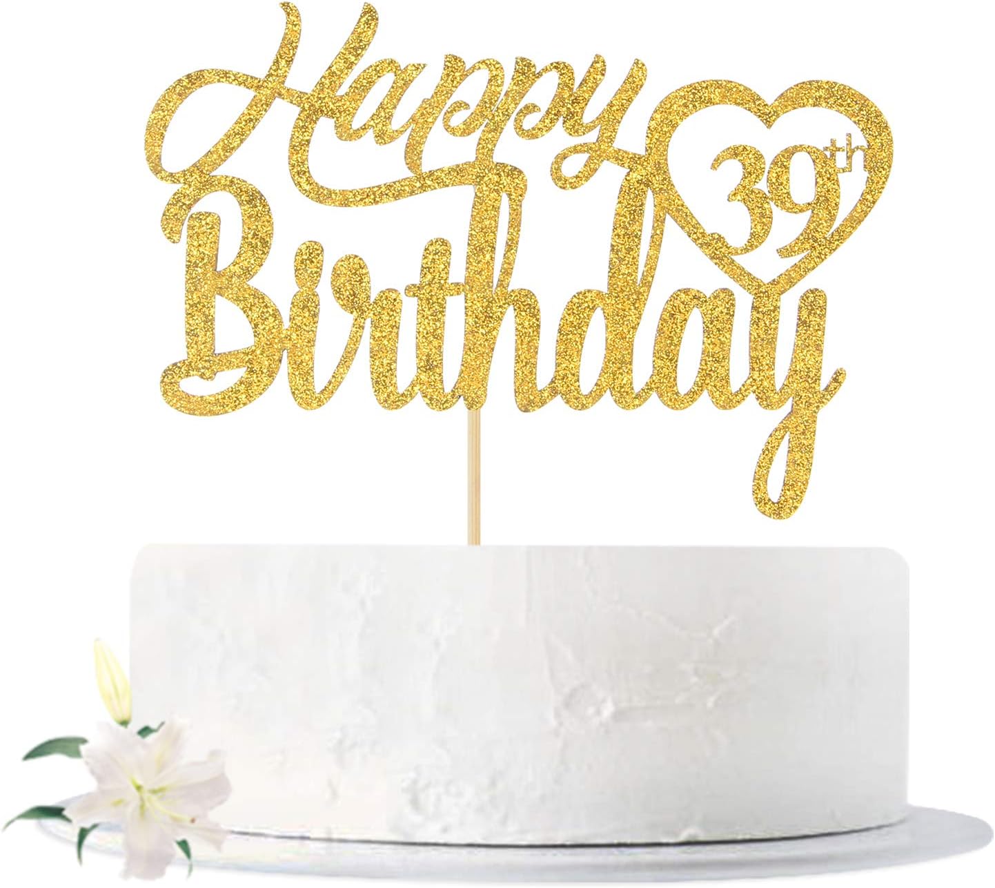 Gold Glitter Happy 39th Birthday Cake Topper, Hello 39, Cheers to 39 Years Old, 39 Years Old Party Supplies Decoration