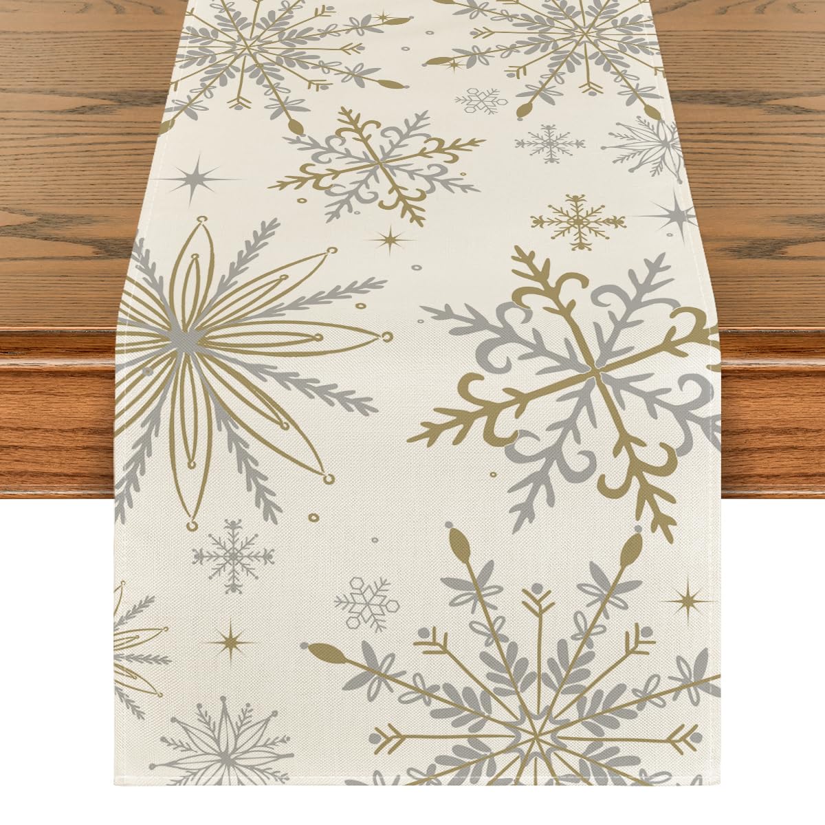 Artoid Mode Beige Snowflakes Christmas Table Runner, Winter Xmas Kitchen Dining Table Decoration for Home Party Decor 40x240 cm