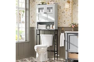 MXARLTR Over The Toilet Storage Cabinet, Bathroom Organizer Over Toilet with Double Doors and Soft Hinges Above Toilet Bathroom Storage Shelf Over The Toilet Storage (Gray)
