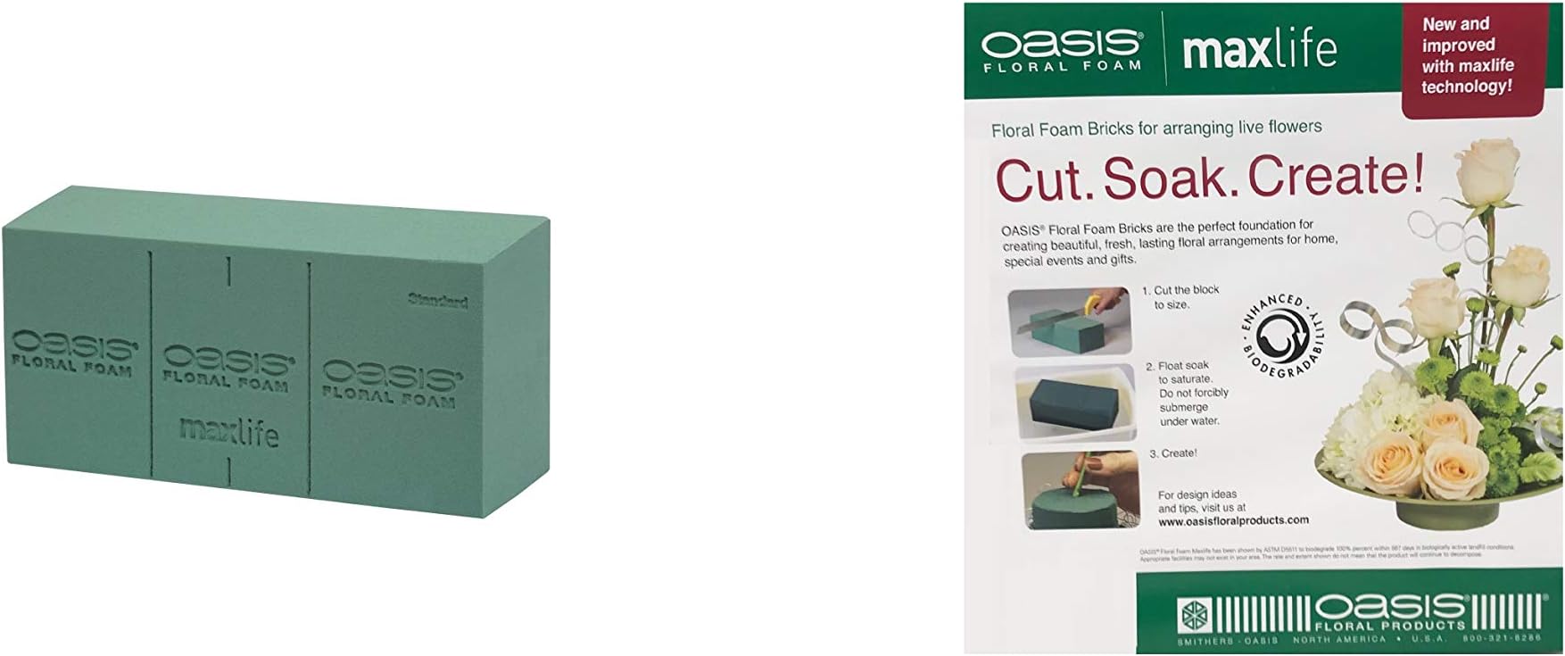 Standard Floral Foam Bricks. New and Improved with MaxLife Technology for Longer Fresh Flower Life. (Pack of 1)