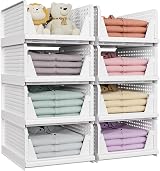 SNSLXH 8 Pack Stackable Closet Storage Boxes White Multifunctional Organizer
