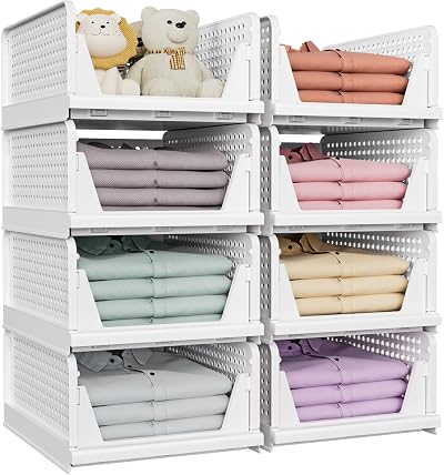 SNSLXH 8 Pack Stackable Closet Storage Boxes White Multifunctional Organizer