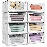 8 Pack Closet Organizers and Storage, Stackable &amp; Foldable Closet Bins | Closet Storage Basket for Bathroom, Kitchen, Laundry Room, Drawer Shelf &amp; Wardrobe Storage, Space-Saving Design, White