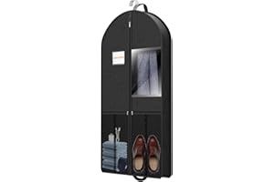 GOIUEDBZ Suit Garment Clothes Travel Bag: 43 inch Lightweight Foldable Black Short Fabric Breathable - Hanging Storage Cover Pockets Zipper for Men - Wardrobe Carry Coat Jacket Uniform Tuxedo Shirt