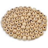AD Beads Wood Spacer Loose Wooden Craft Beads Big Hole Beads Assorted for Necklace Bracelet Craft Making Decoration (8x10mm 200pcs, Natural Colour)
