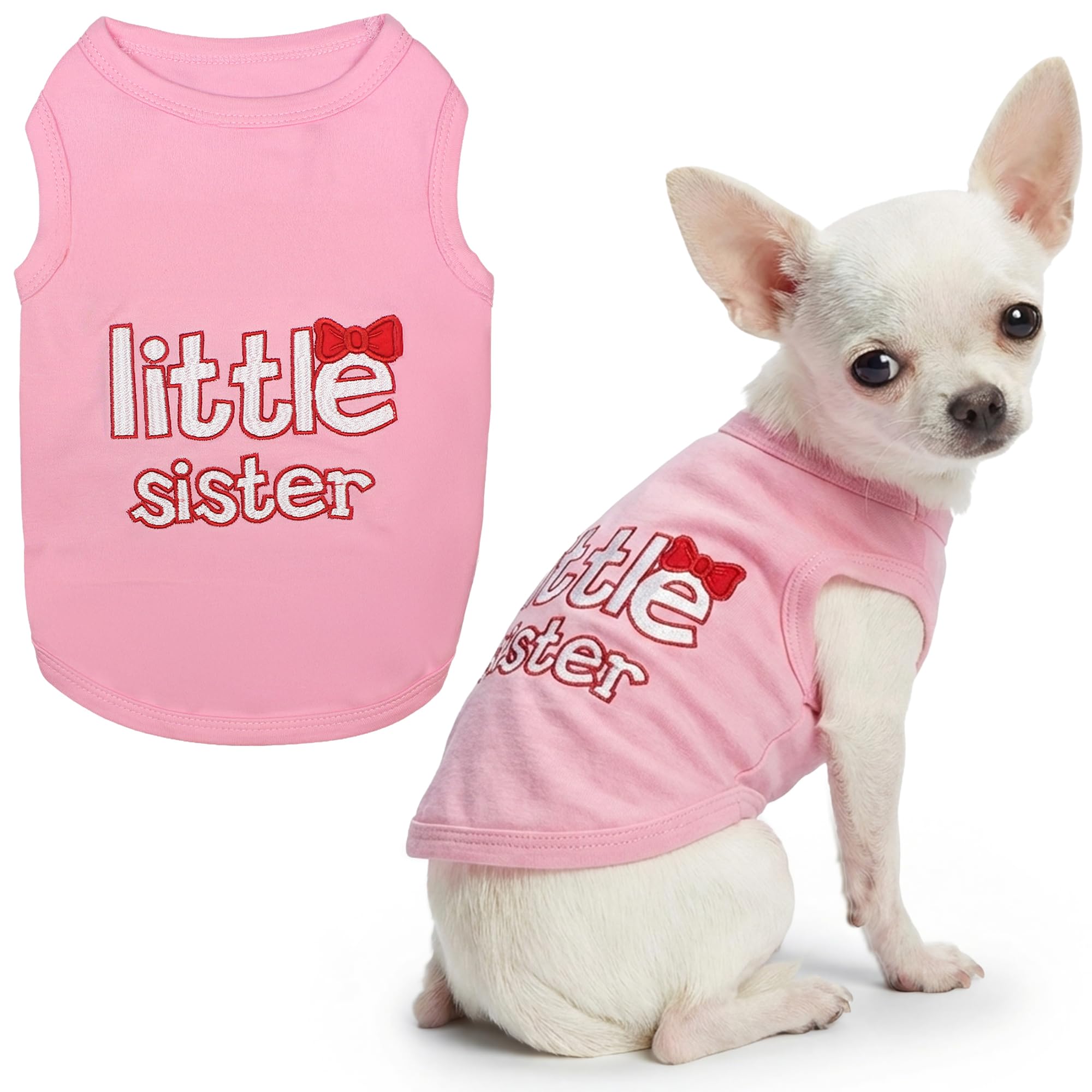Parisian Pet Dog Cat Clothes Tee Shirts Little Brother, Little Sister (Little Sister, XXS)