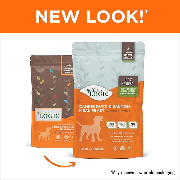NATURE’S LOGIC DRY DOG FOOD – 100% NATURAL – NO SYNTHETICS – FOR ALL AGES, SIZES, BREEDS – FREE FROM COMMON ALLERGENS, HIGH PROTEIN – DUCK & SALMON MEAL FEAST, 4.4LBS