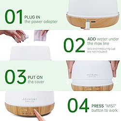 ASAKUKI Essential Oil Diffuser, 300ml Ultrasonic