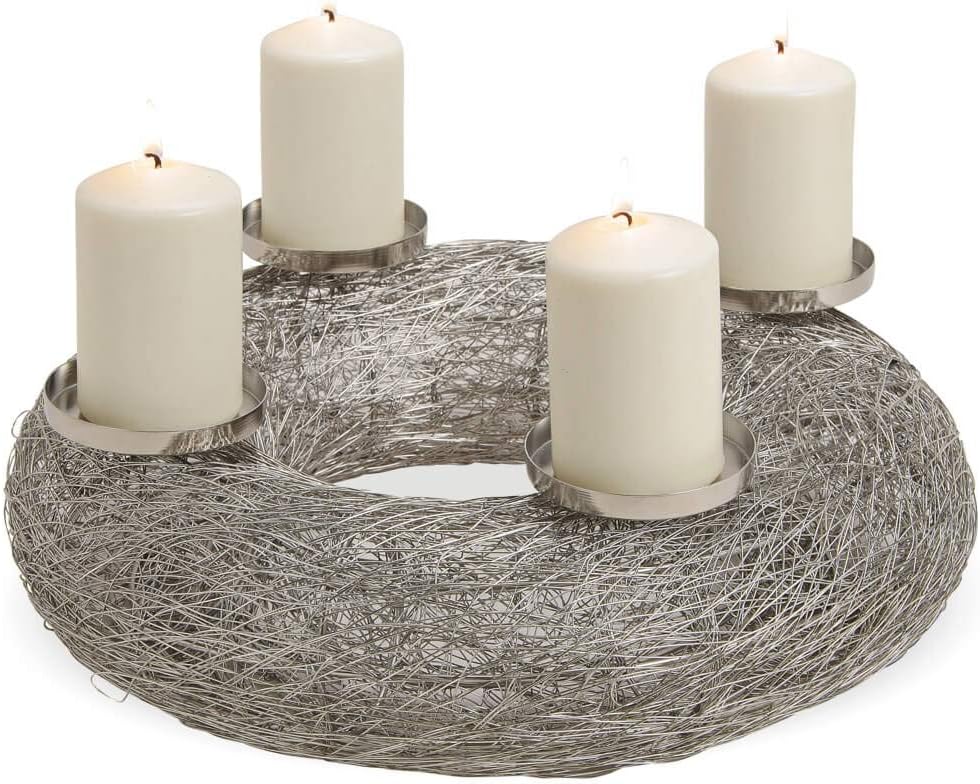 matches21 moderner adventskranz adventsgesteck aus aludraht geflecht 4 kerzenhalter tisch deko silber 1 stk o 42x13 cm mobel wohnaccessoires kuche haushalt wohnen suenaacampo com