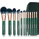 Natural Fiber & Goat Hair Makeup Brush Set Professional, Combined Hair Makeup Brushes Set with Case by Luxury ENZO KEN, Emerald Green Cosmetic Brushes Makeup Set, Natural Bristle Makeup Brushes.