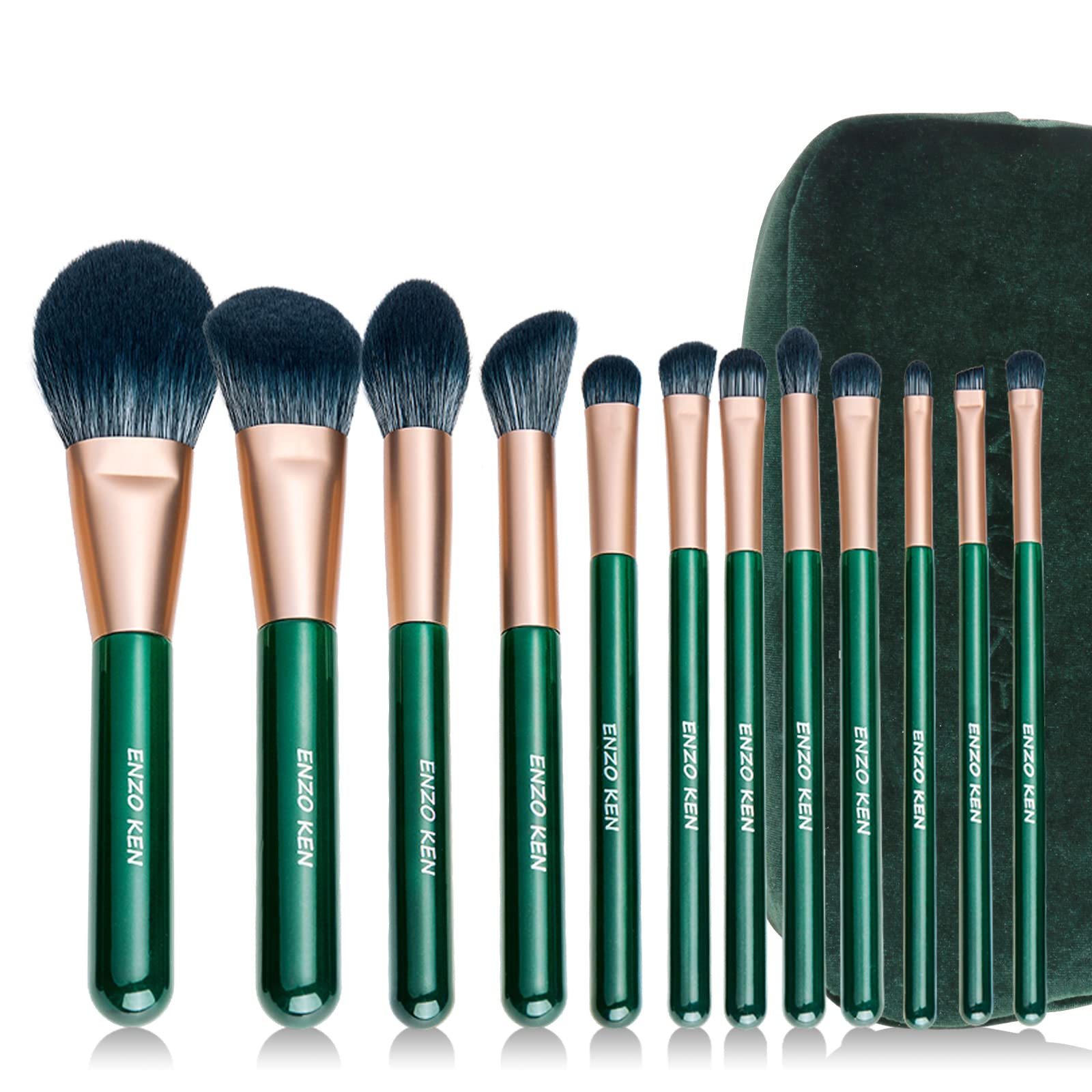 ENZO KEN Natural Fiber & Goat Hair Makeup Brush Set Professional, Combined Hair Makeup Brush Set with Case, Green Cosmetic Brushes Makeup Set, Natural Bristle Makeup Brushes. — image 1