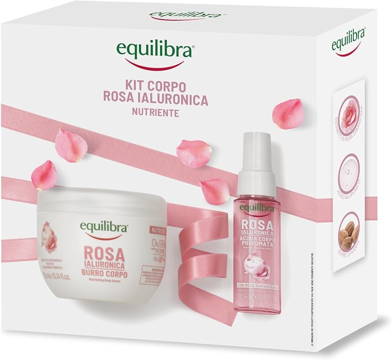 , Kit Corpo Rosa Ialuronica Nutriente, Contiene 1 Rosa Ialuronica Burro Corpo Nutriente, 300ml, e 1 Rosa Ialuronica Acqua Profumata, con Acido Ialuronico, 50ml