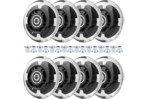 Wheelgoo 8pcs Inline Skate Wheels Led Light-Up Wheels 64/70/72/76/80mm w/Bushings 85-88A for Kids and Youth Beginners Children's Inline Skates Indoor/Outdoor Use (Black, 76mm)